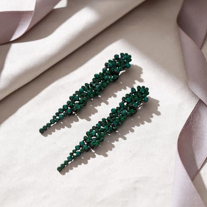 EVER FAITH Rhinestone Crystal Art Deco Statement Clip-on Earring, Wedding Prom Long Chandelier Dangle Earrings for Women - color: Green Black-Tone