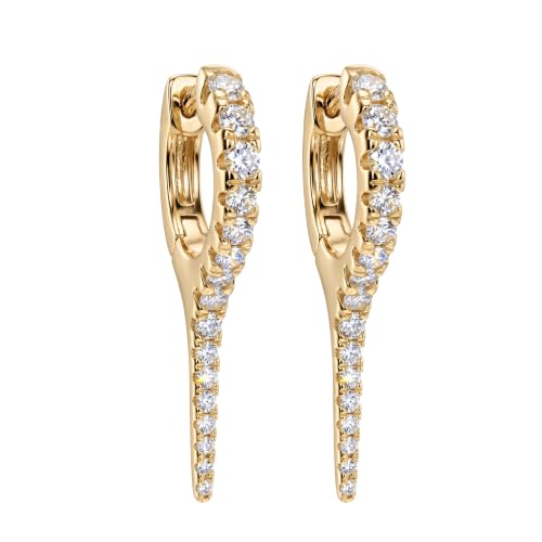 DREMMY STUDIOS Gold Dainty Huggie Hoop Earrings 18K Gold Plated Exquisite Open Tassel Dangle Charm Drop Sleeper Geometric Cross Coin Star Heart White CZ Simple Hypoallergenic Earrings for Women - color: Long-CZ
