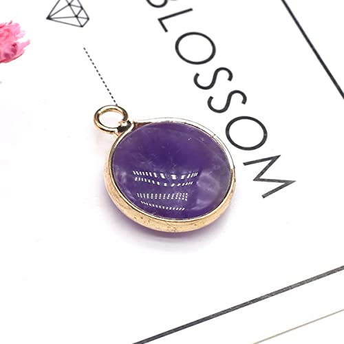 LE SKY 12 Pcs Natural Stone Pendants Round Shape Healing Chakra Polished Crystal Quartz Agate Stone Accessories for Jewelry Making Necklace Earrings