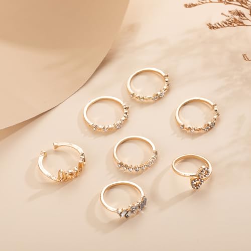 FUTIMELY Boho Retro Stackable Rings Sets for Women Knuckle Joint Finger Knuckle Nail Ring Sets Moon Stars Stack Preppy Statement Rings Cute Trendy Stuff Jewelry - style: C-3