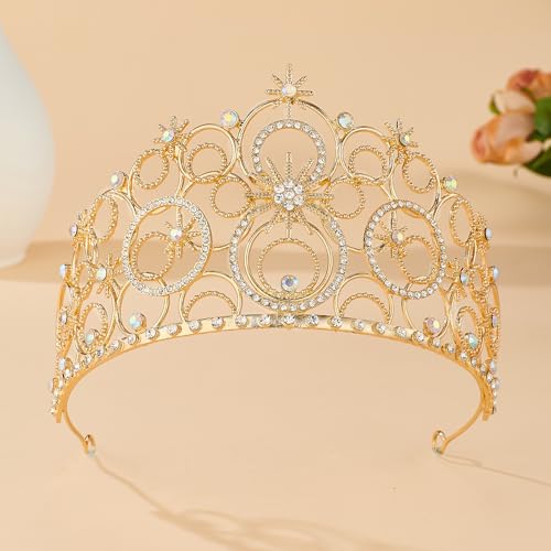 Crystal Crowns for Women, Crystal Bubble TiaraBride Royal Queen Headband Princess Headpieces for Women Bridal Wedding Prom Birthday Party Crowns - color: Gold Crown with Earrings