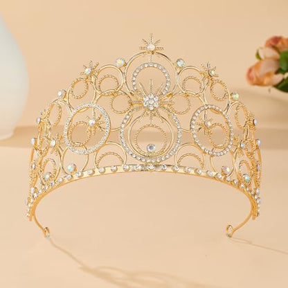 Crystal Crowns for Women, Crystal Bubble TiaraBride Royal Queen Headband Princess Headpieces for Women Bridal Wedding Prom Birthday Party Crowns - color: Gold Crown with Earrings