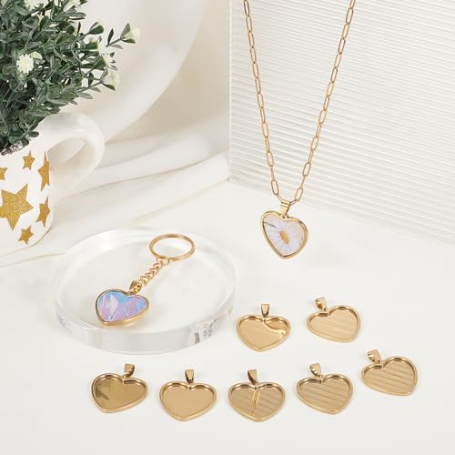 1 Box 10Pcs Gold Heart Bezel Pendant Trays Heart Shaped Bezel Cabochon Trays Bulk Stylish Stainless Steel Cabochon Blanks for DIY Crafts Jewelry Making Bracelet Keychain Charm Adults - style: Gold Heart