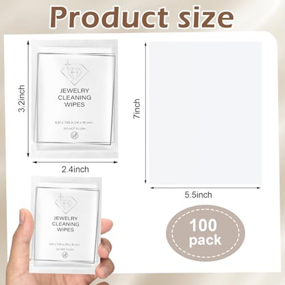 100 Pack Jewelry Cleaning Wipes Jewelry Cleaner Towelettes for Shine Jewels Individually Wrapped Travel Polish and Remove Tarnish to Restore Brilliance for Gemstones Pearls