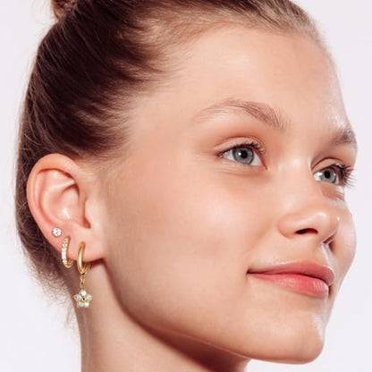 Surgical Steel Small Gold Huggie Hoop Earrings for Women Hypoallergenic - color: G-Plum Blossom