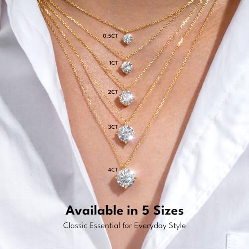 KRKC Moissanite Pendant Necklace for Women, 0.5CT/1CT/2CT/3CT/4CT Lab Created Diamond Solitaire Pendant, VVS1 Clarity D Color, Adjustable 14K White Gold Plated S925 Sterling Silver Chain, Jewelry Gift for Anniversary Valentines Christmas Day - color: Gold