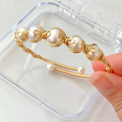 Handcrafted Natural Freshwater Baroque Pearl Bracelet,Winding Design,Opening Adjustable,14k Gold Plated Material