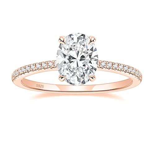 EAMTI 1/2/3/4.5CT 925 Sterling Silver Engagement Rings Oval Cut Cubic Zirconia CZ Wedding Promise Rings for Her Stunning Wedding Bands for Women Size 3-11 - color: Rose Gold-3CT