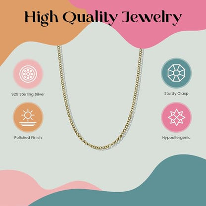 FashionJunkie4Life Gold Plated Sterling Silver Adjustable Rolo Chain | 1mm Chain Adjusts up to 24" with Lobster Clasp | Gold Plated Round Link Jewelry for Women & Men