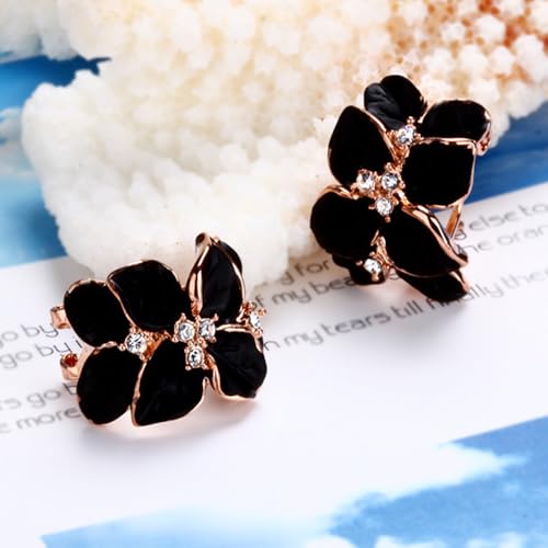Elegant Jewelry Set Necklace for Women，Adjustable Dainty Cubic Zirconia Trendy Choker Pendant Necklace+Earrings+Ring, Mother's Day Valentine's Day Gifts Pendant Set for Women 3PCS - color: black Flower