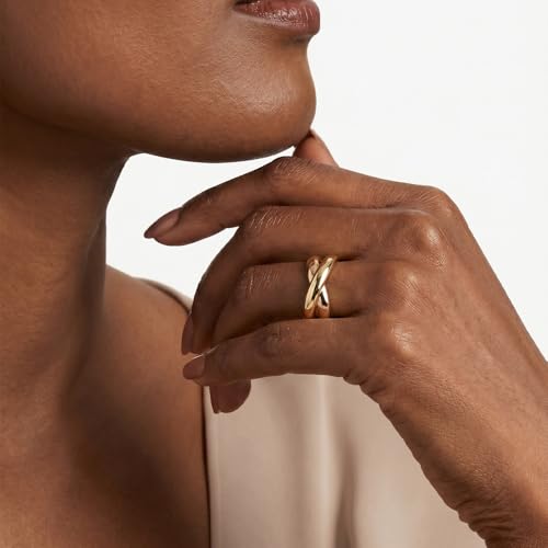 Cross Ring 14K Gold Plated 925 Silver with CZ, Stackable Rings - color: Intertwined 14K Gold, size: 6