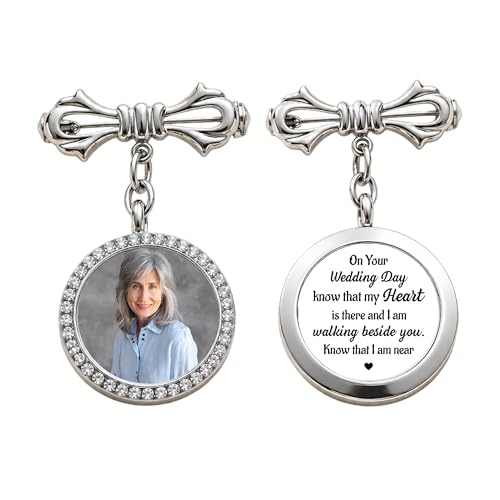 Personalized Wedding Bouquet Photo Charm, Custom Memorial Pin with Picture, Photo Locket Pendant for Bride Bouquet or Groom Suit, Memory Charm for Wedding Bouquet - color: Walking Beside You