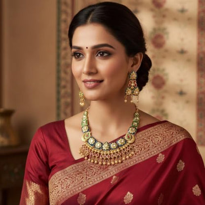 Efulgenz Indian Wedding Antique Crystal Faux Pearl Necklace Set for Women - color: Gold Multi
