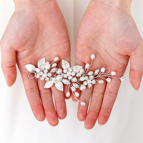 Gorais Bride Wedding Hair Vine Pearl Bridal Headpieces Leaf Hair Accessories for Women and Girls - color: a-silver