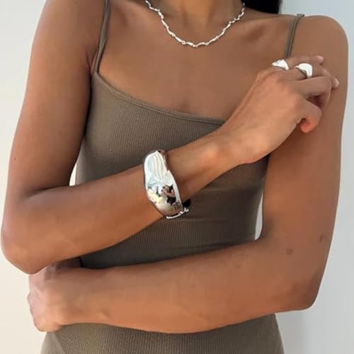 Gold/Silver Cuff Bangle Bracelets For Women Chunky Waterdrop Twisted Hinged Bangle Bracelets Minimalist Arm Cuff Bracelet Jewelry Gifts - color: 3Silver