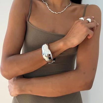 Gold/Silver Cuff Bangle Bracelets For Women Chunky Waterdrop Twisted Hinged Bangle Bracelets Minimalist Arm Cuff Bracelet Jewelry Gifts - color: 3Silver