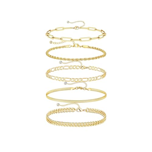 NECOCY Gold Bracelets Sets for Women Waterproof | Non Tarnish Gold Plated Cuban Paperclip Link Chain Stackable，Trendy Jewelry Accessories Gifts for Women - style: 6Pcs BRACELET SET-03