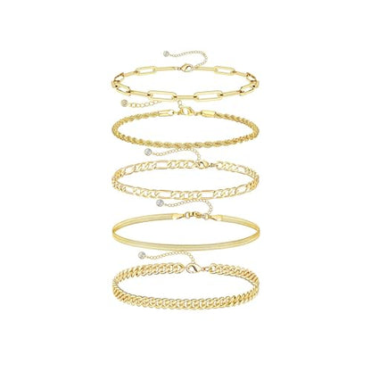 Gold Bracelets Sets for Women Waterproof | Non Tarnish Gold Plated Cuban Paperclip Link Chain Stackable，Trendy Jewelry Accessories Gifts for Women - style: 6Pcs BRACELET SET-03