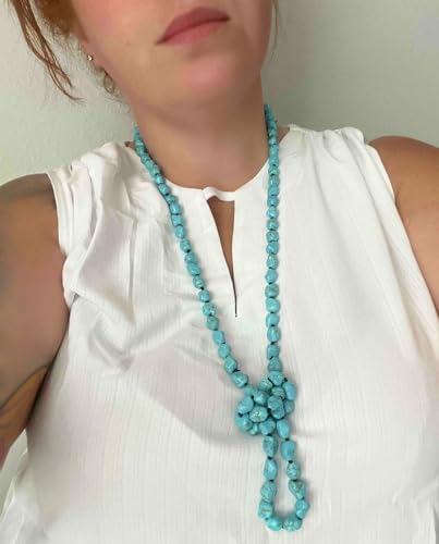 Aobei Pearl 8mm Round Natural Amazonite/Irregular Turquoise Long Beaded Necklace Wrap Bracelet Handmade Gemstone Jewelry for Women Men - style: Irregular Turquoise-47"
