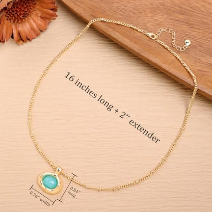 Jean Beau Gold Stone Pendant Necklaces for Women, Chunky Gemstone Dangle Necklace Wedding Prom Fashion Jewelry Gift - color: Amazonite Blue