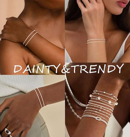 KOHOTA Silver Gold Bracelets for Women Trendy 14K Gold Plated Bracelet for Women Non Tarnish Dainty Stackable Layered Chain Heart Pearl Knot Beaded Bracelets Stack Set Charm Mothers Day Jewelry Gifts - color: E.Layered-silver