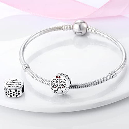 MULA 925 Sterling Silver Charms for Bracelets and Necklace Family Pendants | Airplane Travel Dangle Beads Family Tree Jewelry Charms for Women - color: Friendship Forever Charm