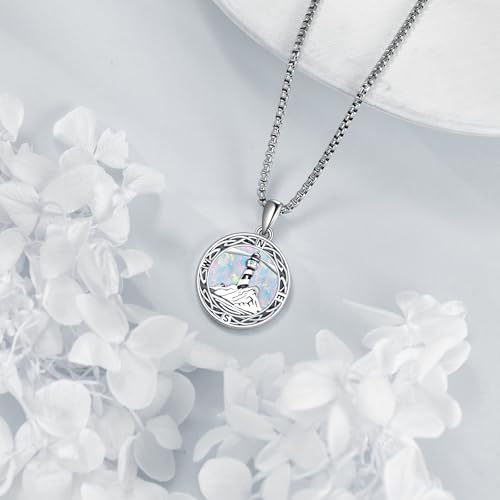 ONEFINITY Lighthouse Necklace for Women Sterling Silver Lighthouse Pendant Necklace Birthday Jewelry Gift for Women - color: Opal Compass lighthouse