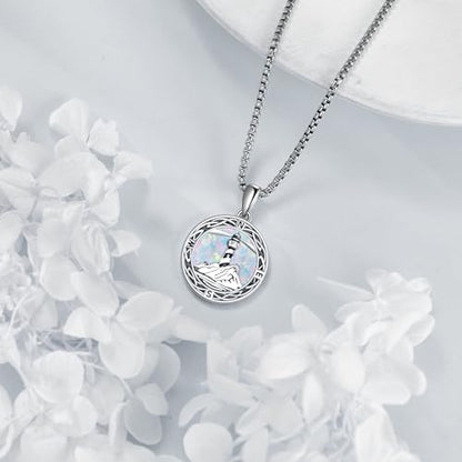 ONEFINITY Lighthouse Necklace for Women Sterling Silver Lighthouse Pendant Necklace Birthday Jewelry Gift for Women - color: Opal Compass lighthouse