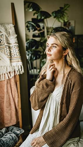 Bohemian handmade long lightweight feather dangle earrings for women - color: Natural