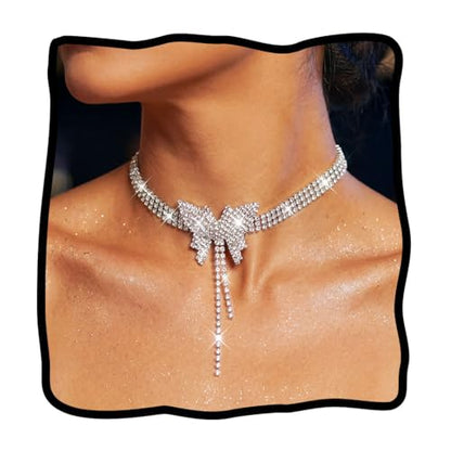 JEAIRTS Rhinestone Choker Necklace Silver Diamond Chain Jewerly for Women | Sparkly Multi-row Crystal Chokers Women's Wedding Prom Formal Jewelry Accessories - color: Style 2