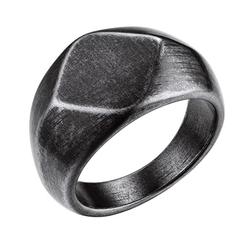 Bestyle Stainless Steel Signet Ring for Men Women in Gold/Black/Silver/Vintage Gray Tone, Chunky Thick Heavy Dome Band Ring Cool Finger Ring, Gift for Dad Husband, Size 7-14 Customizable - color: 03.Vintage Gray-Rhombus