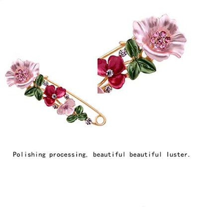 Flower Safety Decorative Pins Brooch Clip, 2PCS Crystal Flower Safety Decorative Brooches Pins, Metal Flower Safety Decorative Pins for Clothing Scarves Shawl Buttons Christmas Gift