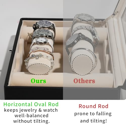 Bracelet Holder Rods Bangles Box Organizer Display | Glass Lid Jewelry Boxes for Women with 4 Velvet Rods