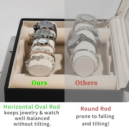 Bracelet Holder Rods Bangles Box Organizer Display | Glass Lid Jewelry Boxes for Women with 4 Velvet Rods
