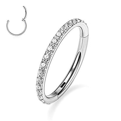 GAGABODY Surgical Steel Hypoallergenic Nose Ring Earring CZ Hoop for Unisex | Hinged Seamless Clasp,Used in Nostril,Septum,Lip,Eyebrow,Nipple and All Ear Piercings.22G to 12G,Inner Diameter 5mm to 14mm - color: Style1:Silver+Clear CZ, size: 14G-8mm