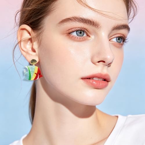 Cute Acrylic Tropical Fish Earrings Creative Parrot Hornbill Drop Dangle Earrings Stylish Animal Statement Earrings Daily Wear Jewelry for Women - color: Colorful Fish