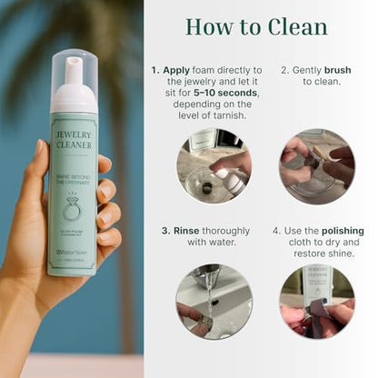 Silver Jewelry Cleaner, Instant Shine, 4-in-1 Gold, Platinum Jewelry Cleaner Solution, Brush, Large Polishing Cloth & Luxury Travel Box – Eco-Friendly, Tarnish Remover & Jewelry Cleaner Kit