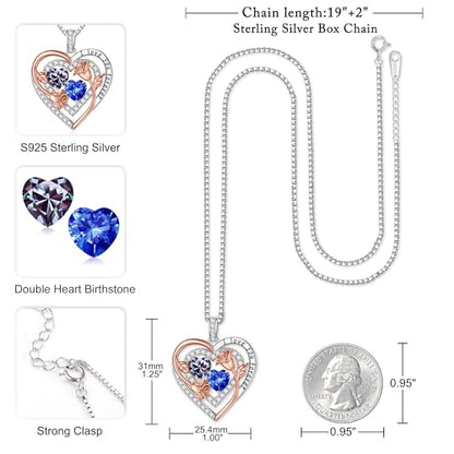 Iefil Birthstone Necklace for Women - Sterling Silver Birthstone Necklace, Anniversary Birthday Gifts for Wife Girlfriend Mom - color: 06-09-Jun-Sept Birthstone
