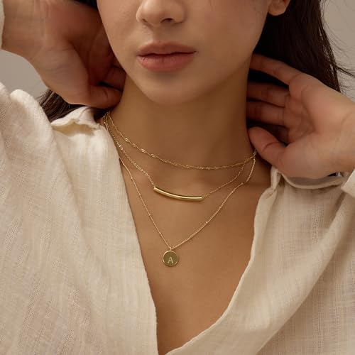 Initial Necklaces for Women Trendy, Stackable Dainty 14k Gold Plated Layered Necklace A-Z Letter Pendant Personized Name Neaklace Satellite Chain Gold Jewelry Set Gifts for Women - color: J