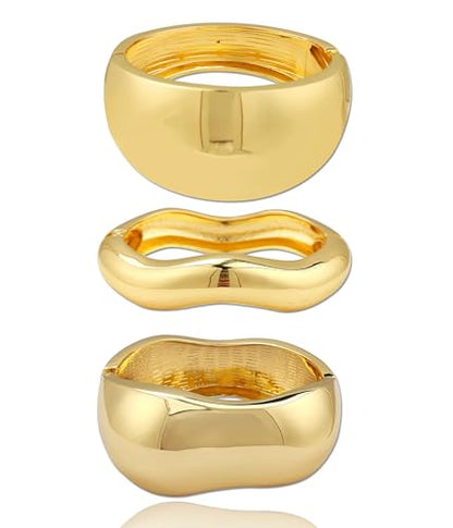 Chunky Gold Bangle Bracelets for Women, 14K Gold Plated Wide Cuff Bracelet | Stackable Open Cuff Bangles, Trendy Statement Jewelry Gift for Women - color: Gold-13