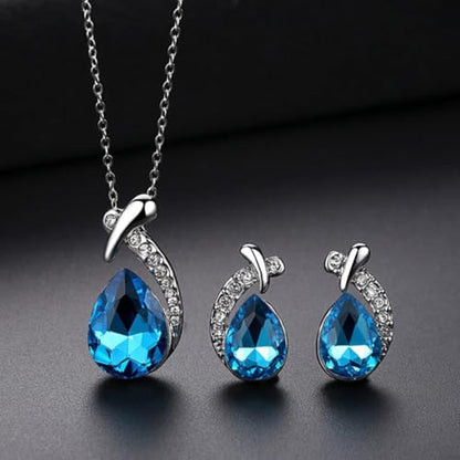 Crystal Drop Necklace with Dangle Earrings Minimalist Jewelry Set Elegant Teardrop Pendant Casual for Symphony Concert Night