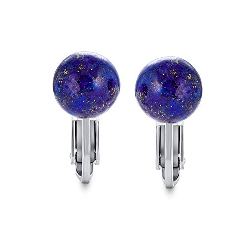 Classic Genuine Birthstone Ball Clip On Earrings .925 Sterling Silver 8MM - color: Blue
