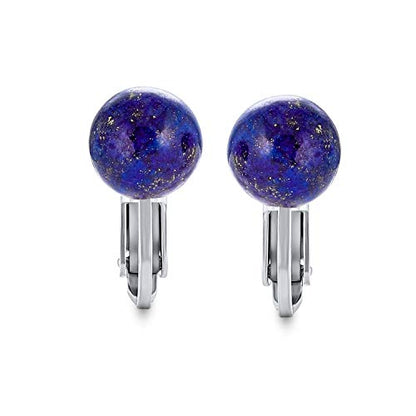 Classic Genuine Birthstone Ball Clip On Earrings .925 Sterling Silver 8MM - color: Blue