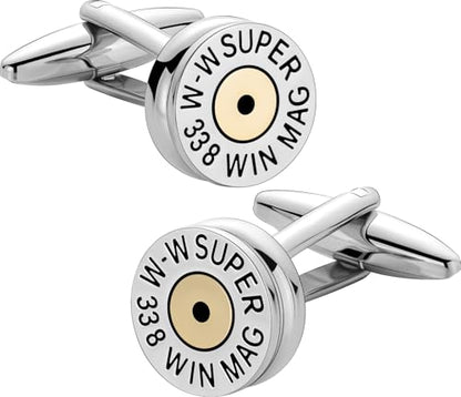 HAWSON Various Unique Cuff Links Mens, Animal/Tactical/Music/Holiday/Cufflinks, Themed Wedding Dinner Party Gift Suit Accessories - style: Silver Bullet Caliber
