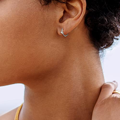 Me&Hz Gold Huggie Earrings Small Huggie Hoop Earrings for Women 14K Gold Plated Hypoallergenic Cubic Zirconia Huggies Mini Silver Hoop Earring for Women - color: Diamond,Silver