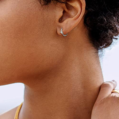 Me&Hz Gold Huggie Earrings Small Huggie Hoop Earrings for Women 14K Gold Plated Hypoallergenic Cubic Zirconia Huggies Mini Silver Hoop Earring for Women - color: Diamond,Silver