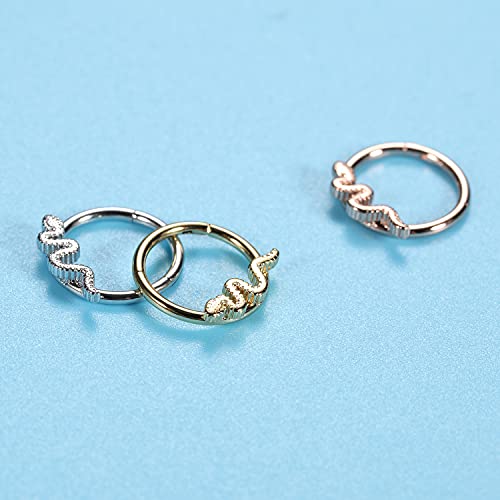 FUNLMO 18G 16G Septum Jewelry Triple Stacked Septum Nose Ring Surgical Steel Daith Conch Helix Cartilage Lobe Piercing Jewelry - color: Style14: Silver-snake shape