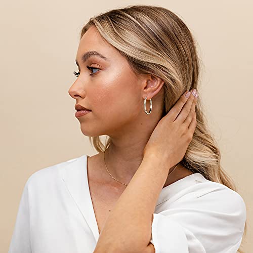 PAVOI 14K Gold Plated 925 Sterling Silver Post Lightweight Hoops | 20mm - 30mm Earring | Gold Hoop Earrings for Women - color: White Gold, size: 30 Millimeters