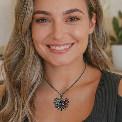 Gothic Necklace 18K Black Gold Plated Black Rose Rib Cage Heart Crystal Pendant Necklace Goth Skull Skeleton Jewelry Gifts for Women Halloween Gothic Party - color: Rib Cage