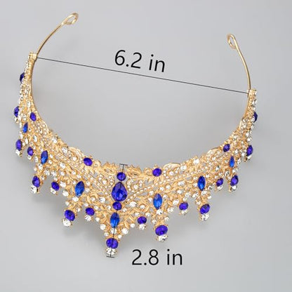 Tiaras and Crowns for Women Crystal Princess Tiaras Rhinestone Queen Crowns For Wedding Bridal Birthday Prom Pageant Party (Tiara 100) - color: Gold Blue